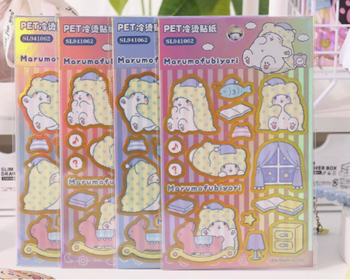 Marumofubiyori licensed Blanket Bear iridescent stickers - 1 pack (40 pieces a pack)