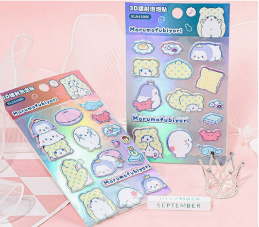 Marumofubiyori licensed Blanket Bear 3D stickers - 1 pack (40 pieces a pack)